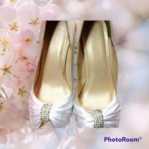 David's Bridals White Satin High Heels